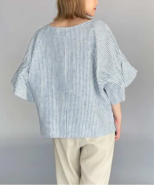 PICCIN(ピッチン)の「前後2WAYフレンチリネンブラウス(シャツ/ブラウス・レディース・ブラック/オフホワイト/カーキ/ブルー系その他/グレイッシュベージュ・M/L)」の11枚目の写真