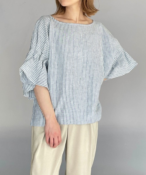 PICCIN(ピッチン)の「前後2WAYフレンチリネンブラウス(シャツ/ブラウス・レディース・ブラック/オフホワイト/カーキ/ブルー系その他/グレイッシュベージュ・M/L)」の12枚目の写真