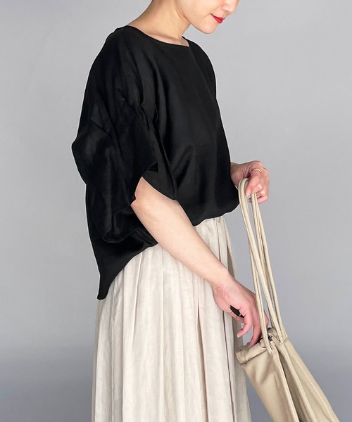 PICCIN(ピッチン)の「前後2WAYフレンチリネンブラウス(シャツ/ブラウス・レディース・ブラック/オフホワイト/カーキ/ブルー系その他/グレイッシュベージュ・M/L)」の17枚目の写真