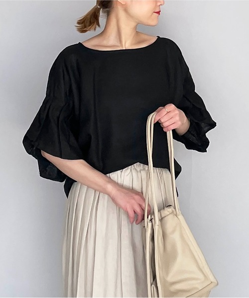 PICCIN(ピッチン)の「前後2WAYフレンチリネンブラウス(シャツ/ブラウス・レディース・ブラック/オフホワイト/カーキ/ブルー系その他/グレイッシュベージュ・M/L)」の19枚目の写真