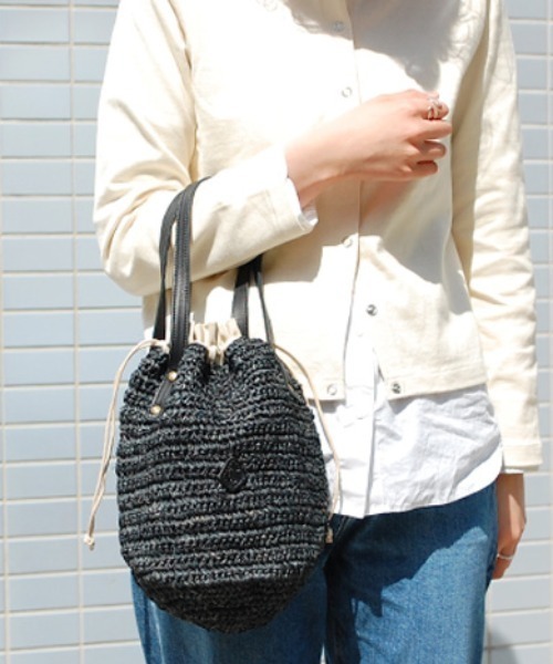 CLEDRAN(クレドラン)の「CL3385 SOFT PURSE BASKET ラフィア巾着型 バスケット(かごバッグ・レディース・ブラック/グリーン/ナチュラル・FREE)」の2枚目の写真