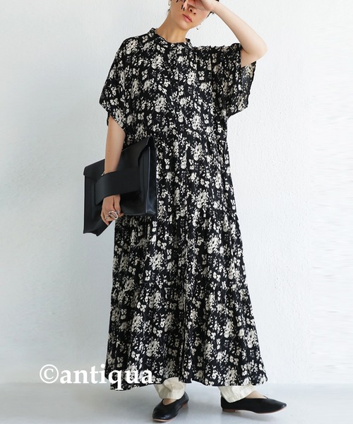 antiqua（アンティカ）の「花柄ティアードワンピース（ワンピース・レディース・ブラック/ネイビー・FREE）」の15枚目の写真