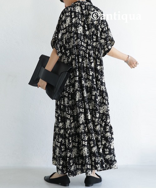 antiqua（アンティカ）の「花柄ティアードワンピース（ワンピース・レディース・ブラック/ネイビー・FREE）」の16枚目の写真