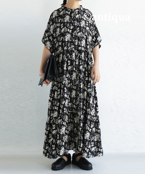 antiqua（アンティカ）の「花柄ティアードワンピース（ワンピース・レディース・ブラック/ネイビー・FREE）」の12枚目の写真