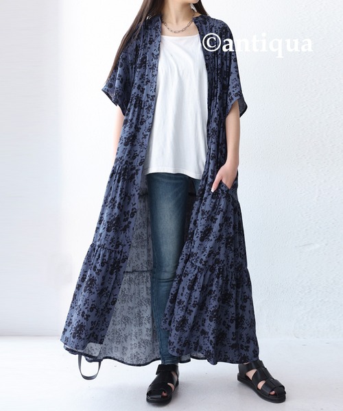 antiqua（アンティカ）の「花柄ティアードワンピース（ワンピース・レディース・ブラック/ネイビー・FREE）」の4枚目の写真