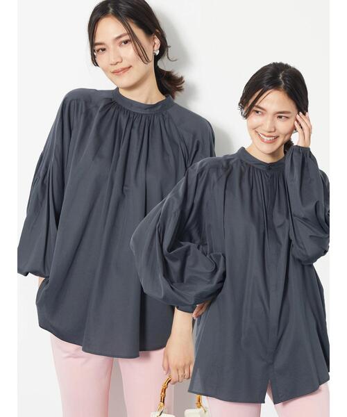 AMERICAN HOLIC(アメリカンホリック)の「2Wayスタンドカラーギャザーブラウス(シャツ/ブラウス・レディース・アイボリー/チャコールグレー・M/L)」の4枚目の写真