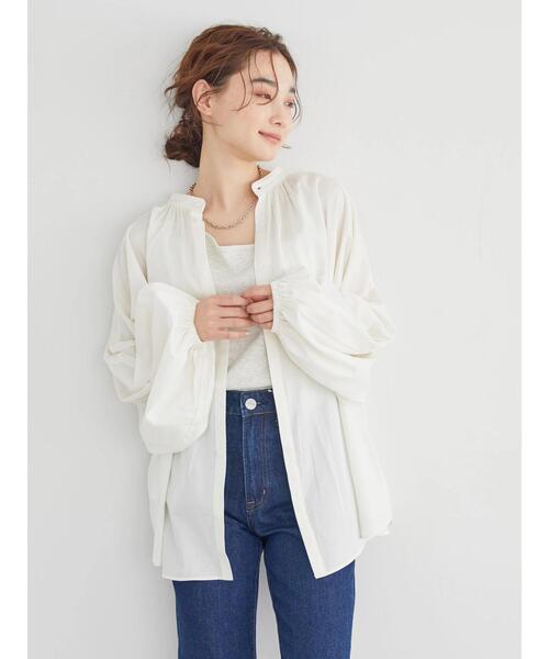 AMERICAN HOLIC(アメリカンホリック)の「2Wayスタンドカラーギャザーブラウス(シャツ/ブラウス・レディース・アイボリー/チャコールグレー・M/L)」の5枚目の写真