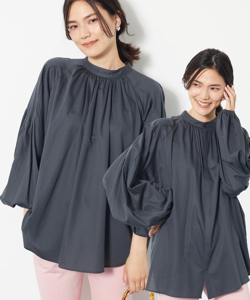 AMERICAN HOLIC(アメリカンホリック)の「2Wayスタンドカラーギャザーブラウス(シャツ/ブラウス・レディース・アイボリー/チャコールグレー・M/L)」の1枚目の写真