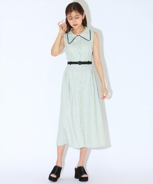 新品未使用タグ付✨BANDEL バンデル✨ノースリーブ　ワンピース　バイカラー セール】リネンタッチ配色バイカラーアート柄ノースリーブロング