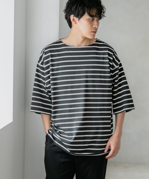 LOWRYS FARM(ローリーズファーム)の「オーバーバスクボーダーTシャツ 294725(Tシャツ/カットソー・メンズ・ブラック/ブラウン/グリーン/その他・MEDIUM/LARGE)」の10枚目の写真