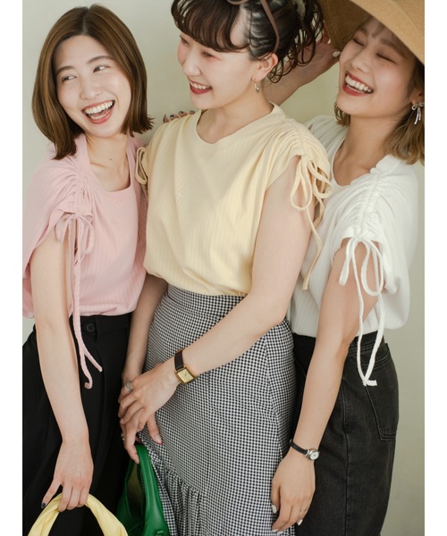 JUMELLE(ジュメロ)の「刺繍ロゴトップス(Tシャツ/カットソー・レディース・ホワイト/ピンク/イエロー・FREE)」の1枚目の写真