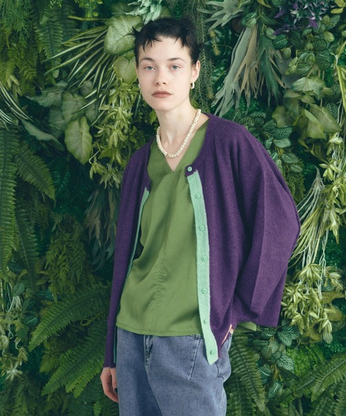 manana suerte（マニャーナスエルテ）の「モヘアバイカラーカーディガン（カーディガン/ボレロ・レディース・ブラック/パープル/グレー/ピンク・FREE）」の3枚目の写真