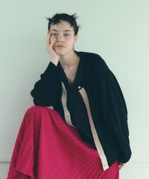 モヘアバイカラーカーディガン