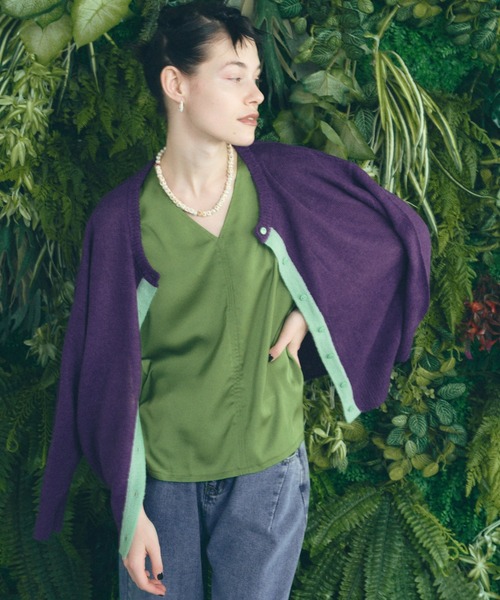 manana suerte（マニャーナスエルテ）の「モヘアバイカラーカーディガン（カーディガン/ボレロ・レディース・ブラック/パープル/グレー/ピンク・FREE）」の13枚目の写真