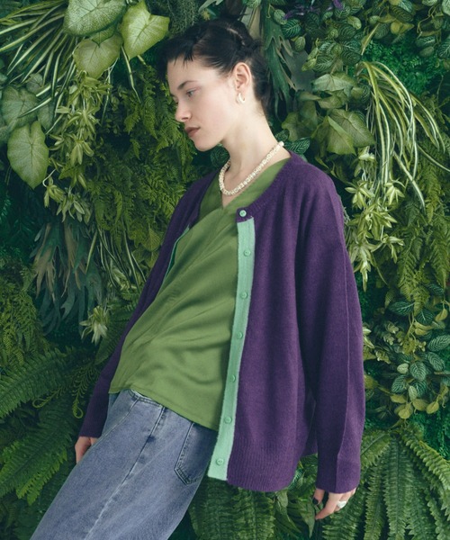 manana suerte（マニャーナスエルテ）の「モヘアバイカラーカーディガン（カーディガン/ボレロ・レディース・ブラック/パープル/グレー/ピンク・FREE）」の20枚目の写真