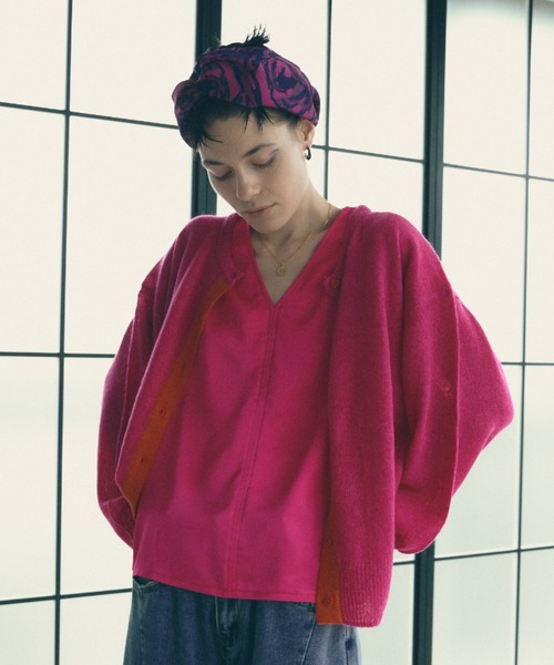 manana suerte（マニャーナスエルテ）の「モヘアバイカラーカーディガン（カーディガン/ボレロ・レディース・ブラック/パープル/グレー/ピンク・FREE）」の15枚目の写真