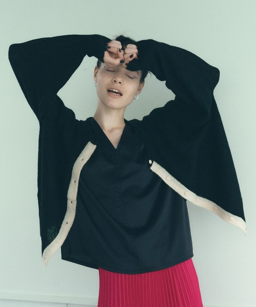 manana suerte（マニャーナスエルテ）の「モヘアバイカラーカーディガン（カーディガン/ボレロ・レディース・ブラック/パープル/グレー/ピンク・FREE）」の7枚目の写真