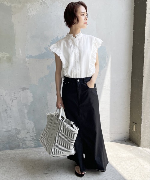 Spick＆Span コットンジョーゼットピンタックブラウス 黒 Spick＆Span コットンジョーゼットピンタックブラウス 黒