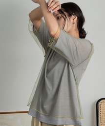 Amiur | tulle docking soft touch tops(Tシャツ/カットソー)