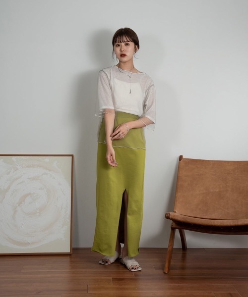 Amiur（エミレ）の「tulle docking soft touch tops（Tシャツ/カットソー・レディース・アイボリー/ベージュ/グレー・FREE）」の4枚目の写真