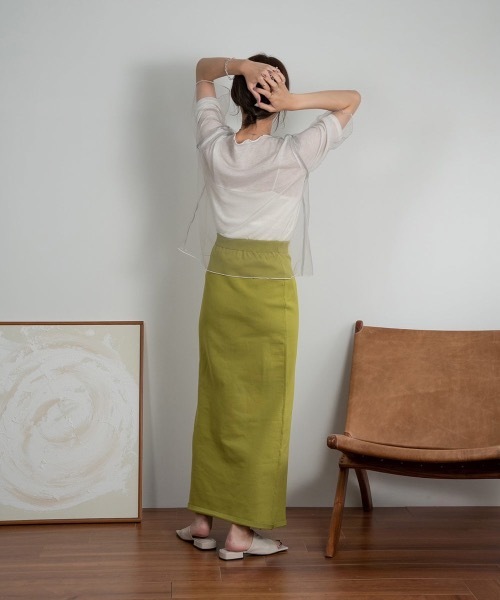 Amiur（エミレ）の「tulle docking soft touch tops（Tシャツ/カットソー・レディース・アイボリー/ベージュ/グレー・FREE）」の5枚目の写真