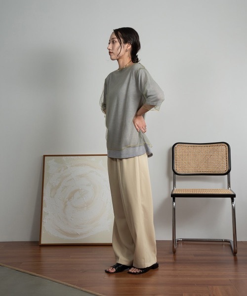Amiur（エミレ）の「tulle docking soft touch tops（Tシャツ