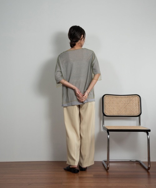 Amiur（エミレ）の「tulle docking soft touch tops（Tシャツ/カットソー・レディース・アイボリー/ベージュ/グレー・FREE）」の7枚目の写真