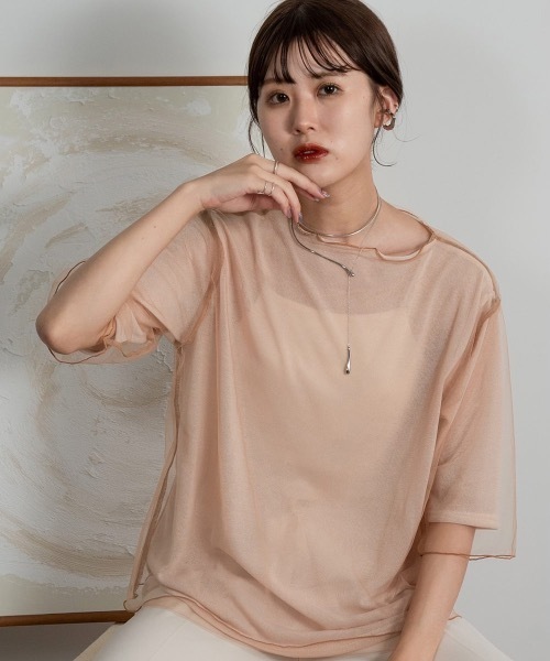 Amiur（エミレ）の「tulle docking soft touch tops（Tシャツ/カットソー・レディース・アイボリー/ベージュ/グレー・FREE）」の9枚目の写真