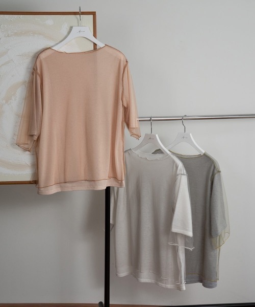 Amiur（エミレ）の「tulle docking soft touch tops（Tシャツ/カットソー・レディース・アイボリー/ベージュ/グレー・FREE）」の10枚目の写真
