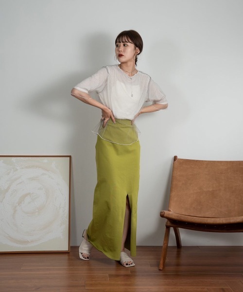 Amiur（エミレ）の「tulle docking soft touch tops（Tシャツ/カットソー・レディース・アイボリー/ベージュ/グレー・FREE）」の14枚目の写真