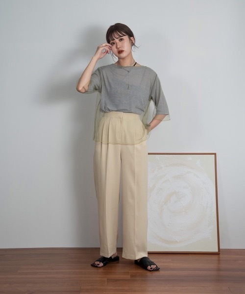 Amiur（エミレ）の「tulle docking soft touch tops（Tシャツ/カットソー・レディース・アイボリー/ベージュ/グレー・FREE）」の18枚目の写真