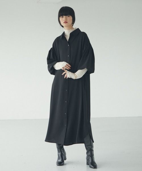 armonia（アルモニーア）の「armonia.前ボタン衿付きワンピース（ワンピース・レディース・ブラック/ベージュ/ピンク・FREE）」の2枚目の写真