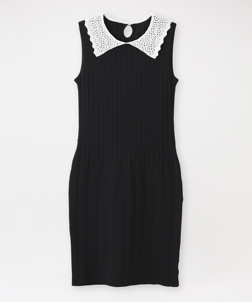 LOVELESS（ラブレス）の「レースカラーワイドリブニットドレス（ワンピース・レディース・ブラック/グリーン系その他5/レッド系その他3・36/34）」の2枚目の写真