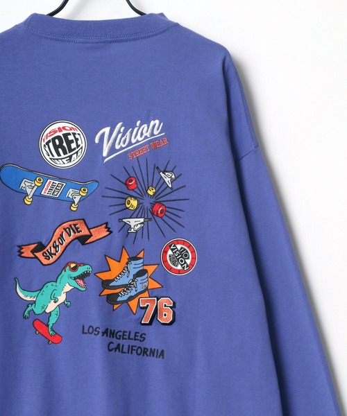 VISION STREET WEAR（ヴィジョンストリートウェア）の「VISION STREET WEAR/ヴィジョンストリートウエア ビッグシルエット ロゴ イラスト バックプリント ロングスリーブTシャツ/レディース メンズ ロンT（Tシャツ/カットソー・メンズ・ホワイト/ブラック/パープル/ブルー/ホワイト系その他/ブラック系その他/ブルー系その他/パープル系その他・LL/M/L）」の5枚目の写真