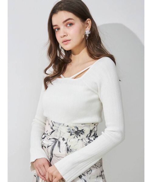 MERCURYDUO（マーキュリーデュオ）の「ナローテープランダムリブニット（ニット/セーター・レディース・ライトブルー/ブラック/オフホワイト/ラベンダー・FREE）」の2枚目の写真