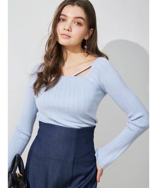 MERCURYDUO（マーキュリーデュオ）の「ナローテープランダムリブニット（ニット/セーター・レディース・ライトブルー/ブラック/オフホワイト/ラベンダー・FREE）」の3枚目の写真