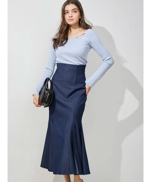 MERCURYDUO（マーキュリーデュオ）の「ナローテープランダムリブニット（ニット/セーター・レディース・ライトブルー/ブラック/オフホワイト/ラベンダー・FREE）」の11枚目の写真