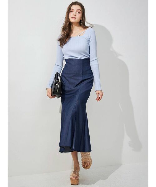 MERCURYDUO（マーキュリーデュオ）の「ナローテープランダムリブニット（ニット/セーター・レディース・ライトブルー/ブラック/オフホワイト/ラベンダー・FREE）」の12枚目の写真