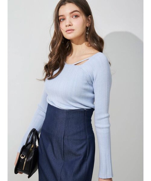 MERCURYDUO（マーキュリーデュオ）の「ナローテープランダムリブニット（ニット/セーター・レディース・ライトブルー/ブラック/オフホワイト/ラベンダー・FREE）」の14枚目の写真