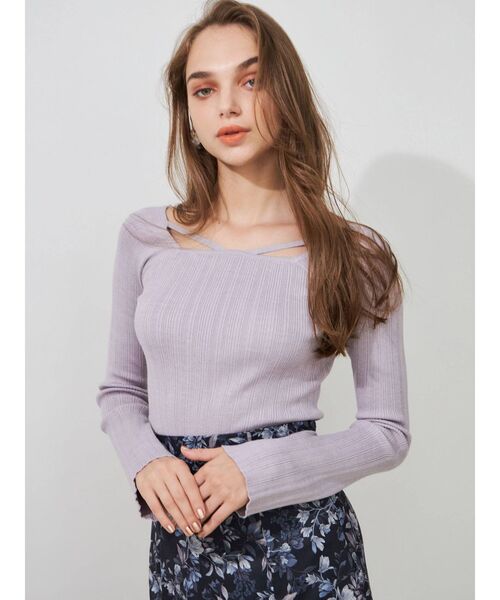 MERCURYDUO（マーキュリーデュオ）の「ナローテープランダムリブニット（ニット/セーター・レディース・ライトブルー/ブラック/オフホワイト/ラベンダー・FREE）」の16枚目の写真