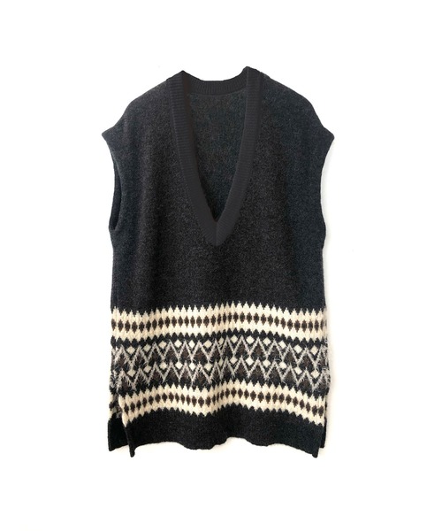 enchainement(アンシェヌマン)の「Alpaca Wool Nordic Vest(ニット/セーター・レディース・オフホワイト/チャコールグレー・フリー)」の2枚目の写真