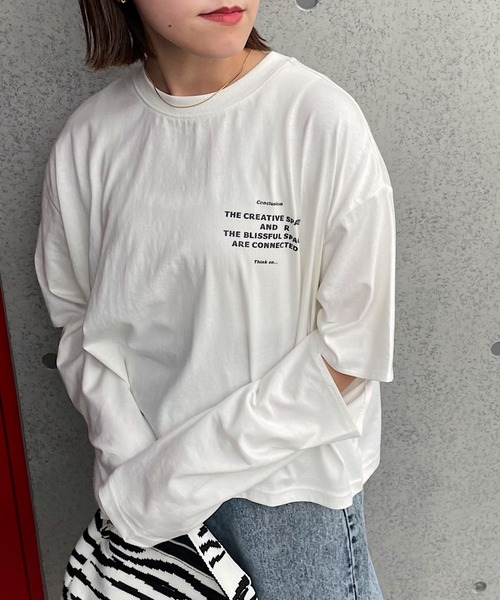 PAGEBOY(ページボーイ)の「バックモチーフロンT(Tシャツ/カットソー・レディース・チャコールグレー/オフホワイト・FREE)」の6枚目の写真