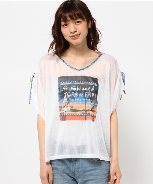 チチカカ（チチカカ）の「サンセットクリアーポンチョ　　　　　　　　　　　（Tシャツ/カットソー・レディース・ホワイト/レッド/ネイビー・FREE）」の4枚目の写真