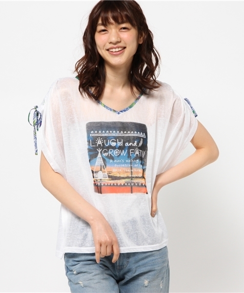 チチカカ（チチカカ）の「サンセットクリアーポンチョ　　　　　　　　　　　（Tシャツ/カットソー・レディース・ホワイト/レッド/ネイビー・FREE）」の15枚目の写真