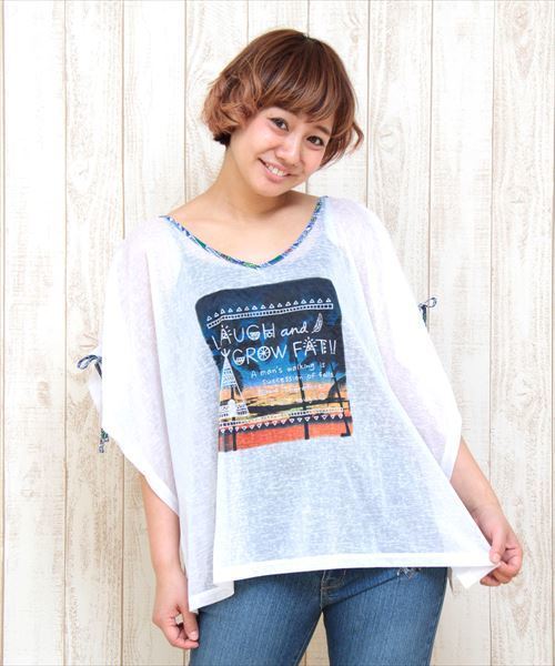 チチカカ（チチカカ）の「サンセットクリアーポンチョ　　　　　　　　　　　（Tシャツ/カットソー・レディース・ホワイト/レッド/ネイビー・FREE）」の14枚目の写真