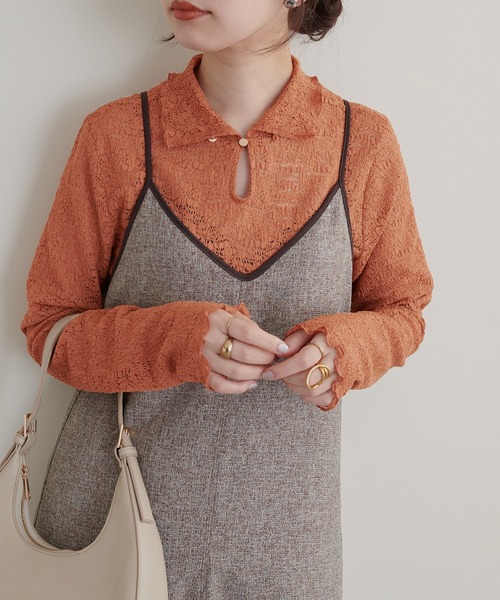 natural couture(ナチュラルクチュール)の「大人上品な首元に/ストレッチレース2WAYタートル(Tシャツ/カットソー・レディース・ブラック/ブラウン/オレンジ/アイボリー・FREE)」の4枚目の写真