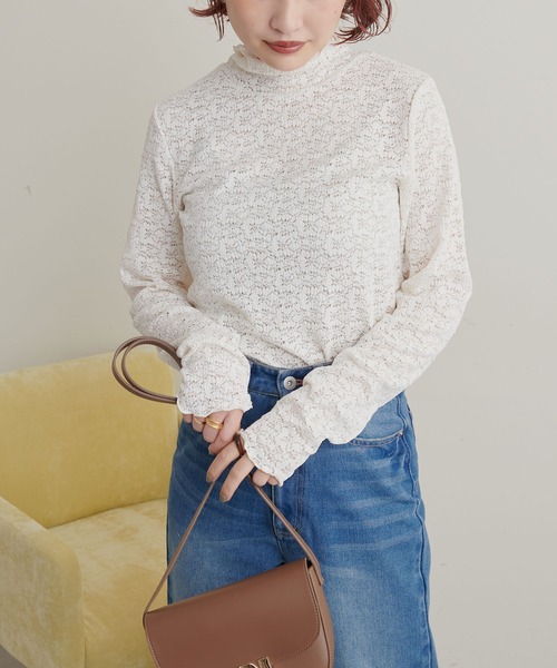 natural couture(ナチュラルクチュール)の「大人上品な首元に/ストレッチレース2WAYタートル(Tシャツ/カットソー・レディース・ブラック/ブラウン/オレンジ/アイボリー・FREE)」の2枚目の写真