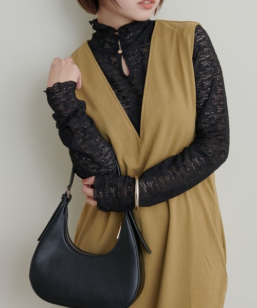 natural couture(ナチュラルクチュール)の「大人上品な首元に/ストレッチレース2WAYタートル(Tシャツ/カットソー・レディース・ブラック/ブラウン/オレンジ/アイボリー・FREE)」の1枚目の写真