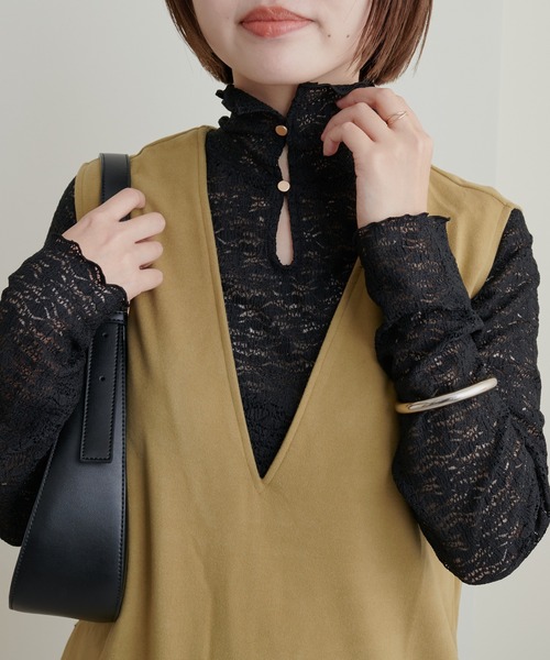 natural couture(ナチュラルクチュール)の「大人上品な首元に/ストレッチレース2WAYタートル(Tシャツ/カットソー・レディース・ブラック/ブラウン/オレンジ/アイボリー・FREE)」の14枚目の写真