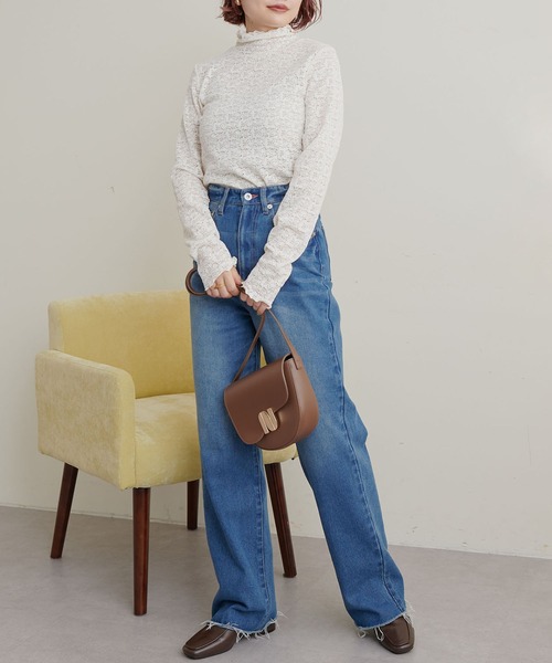 natural couture(ナチュラルクチュール)の「大人上品な首元に/ストレッチレース2WAYタートル(Tシャツ/カットソー・レディース・ブラック/ブラウン/オレンジ/アイボリー・FREE)」の5枚目の写真